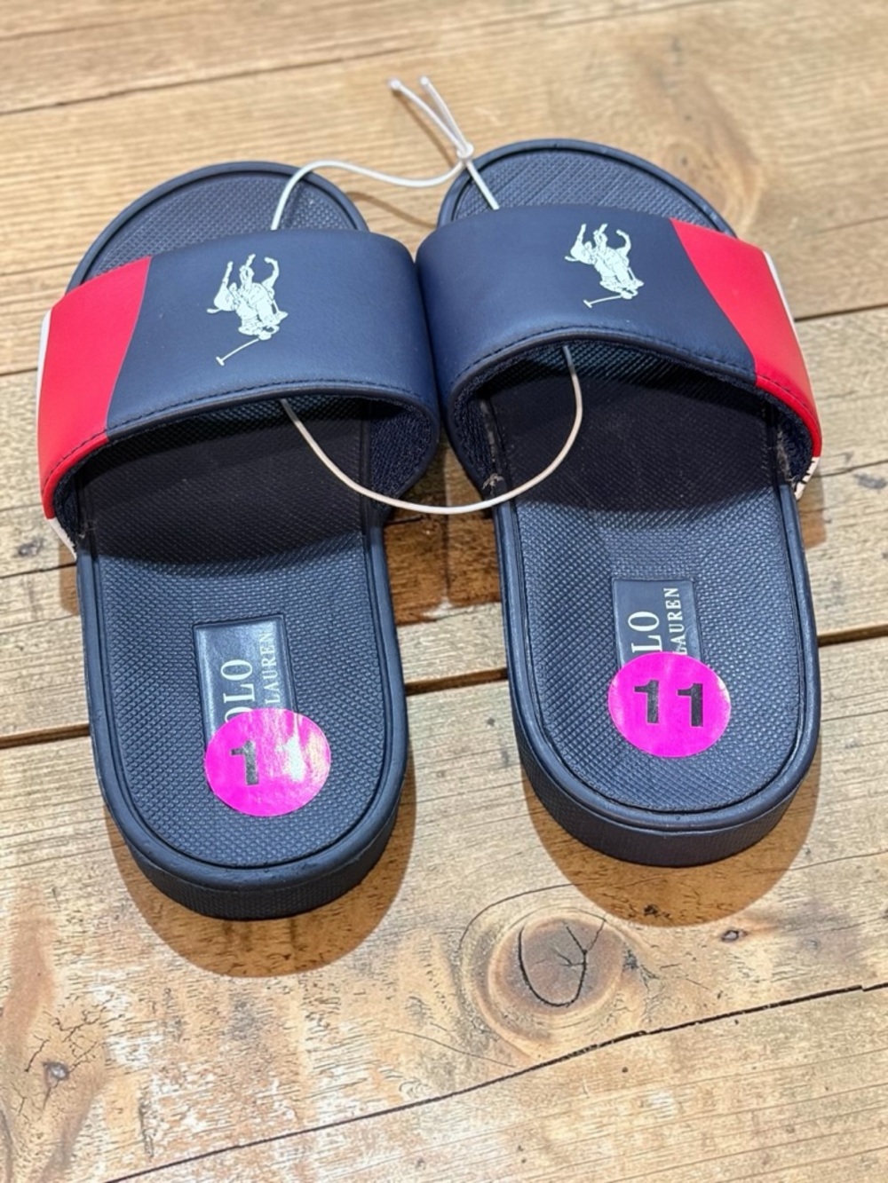 Polo Ralph Lauren Toddler Boys Slides Sandal Navy Red Size 11 NWT - Picture 2 of 5